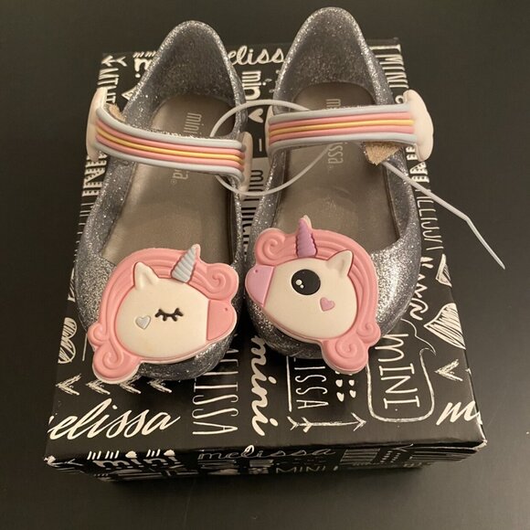 NIB Mini Melissa Ultragirl Silver Glitter Unicorn Shoes - Picture 1 of 5